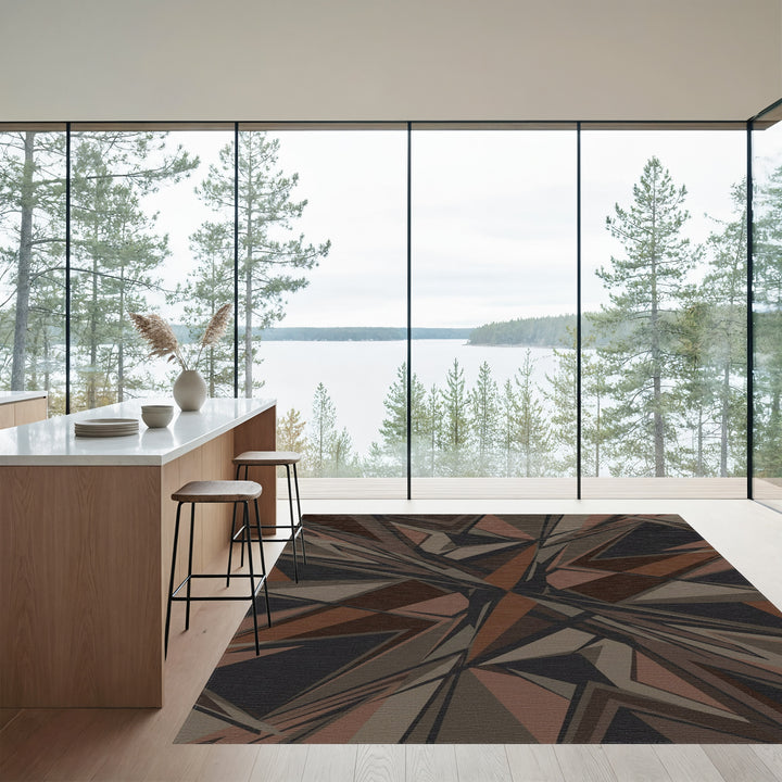 Earthy Brown Geometric Shatter Rug