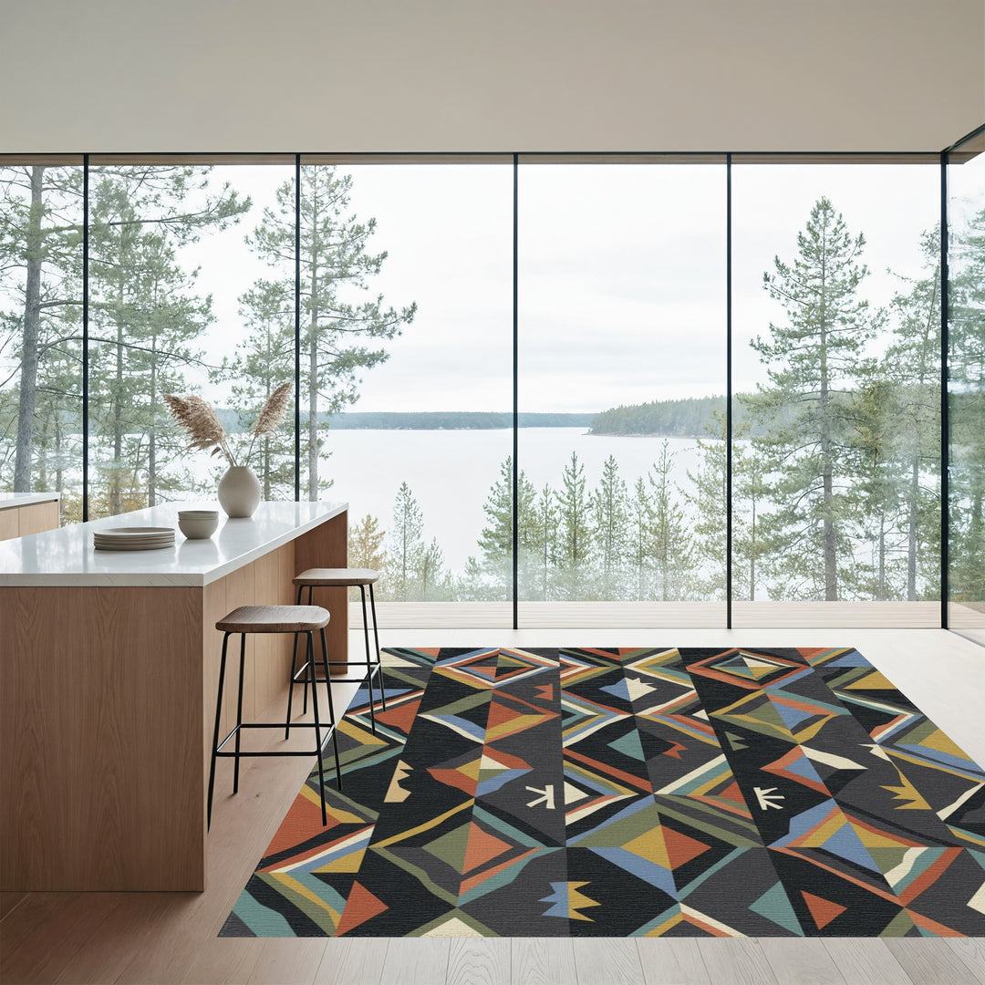 Earthy Tone Geometric Diamond Stripe Rug