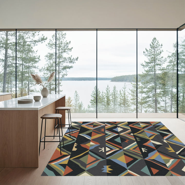 Earthy Tone Geometric Diamond Stripe Rug