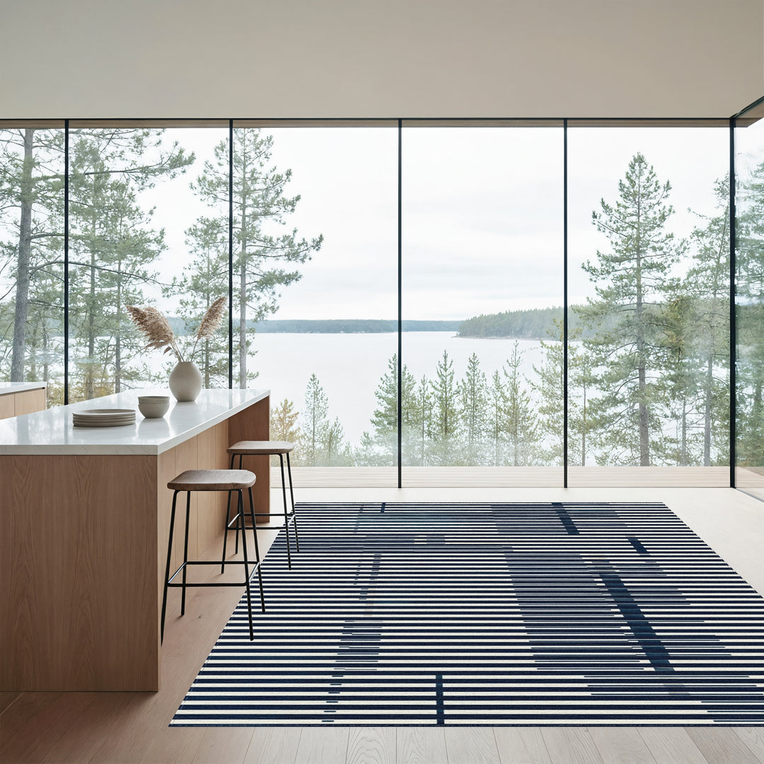 Modern Navy White Linear Gradient Rug