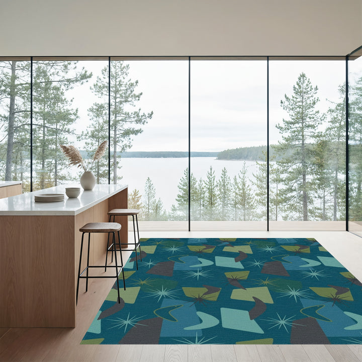 Mid Century Atomic Starburst Shapes Rug