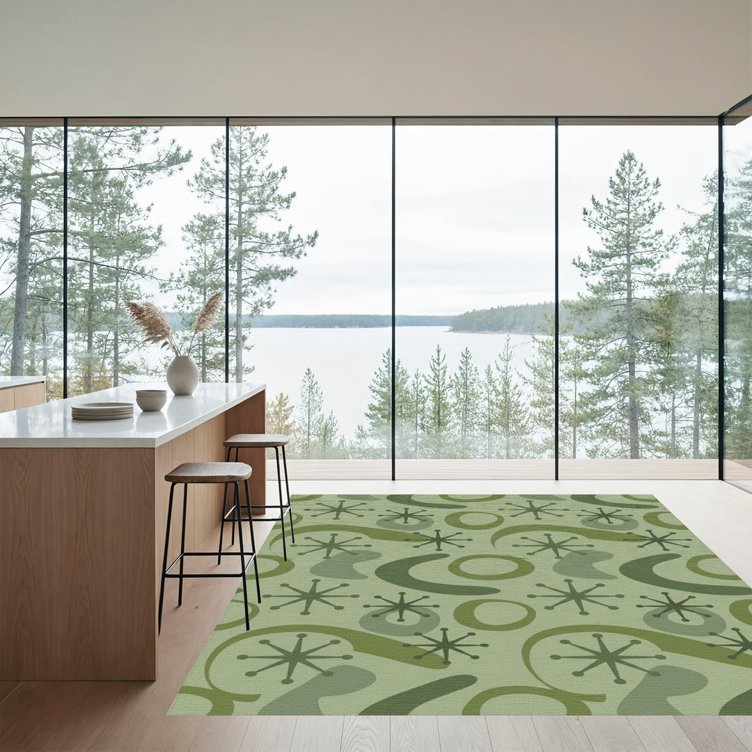 Mid Century Olive Starburst Shapes Rug