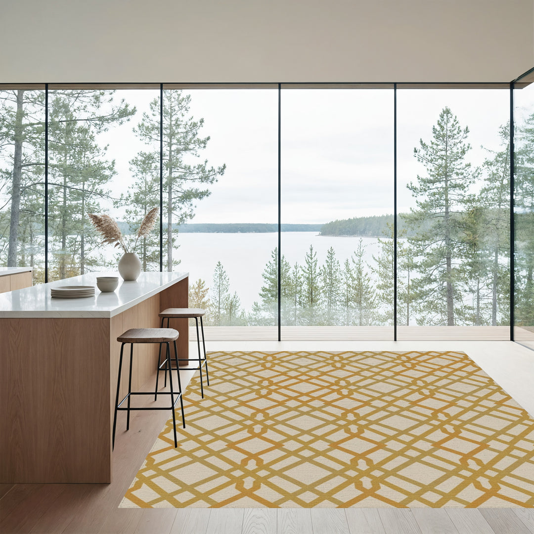 Golden Lattice Geometric Tan Rug