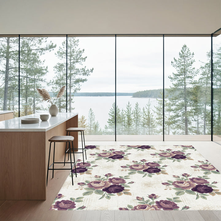 Vintage Purple Rose Garden Bouquet Rug