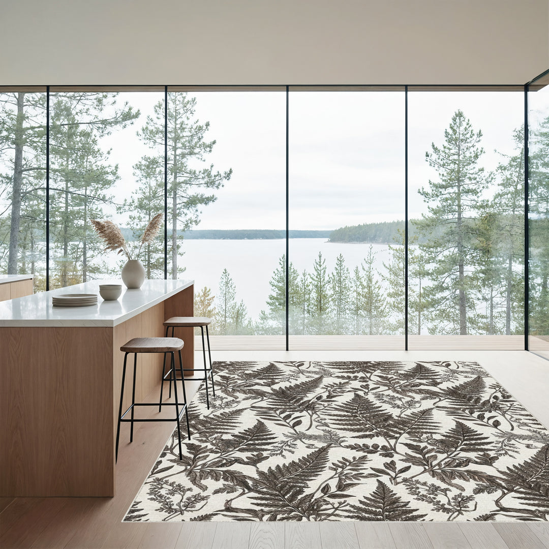 Vintage Sepia Fern Botanical Arrangement Rug