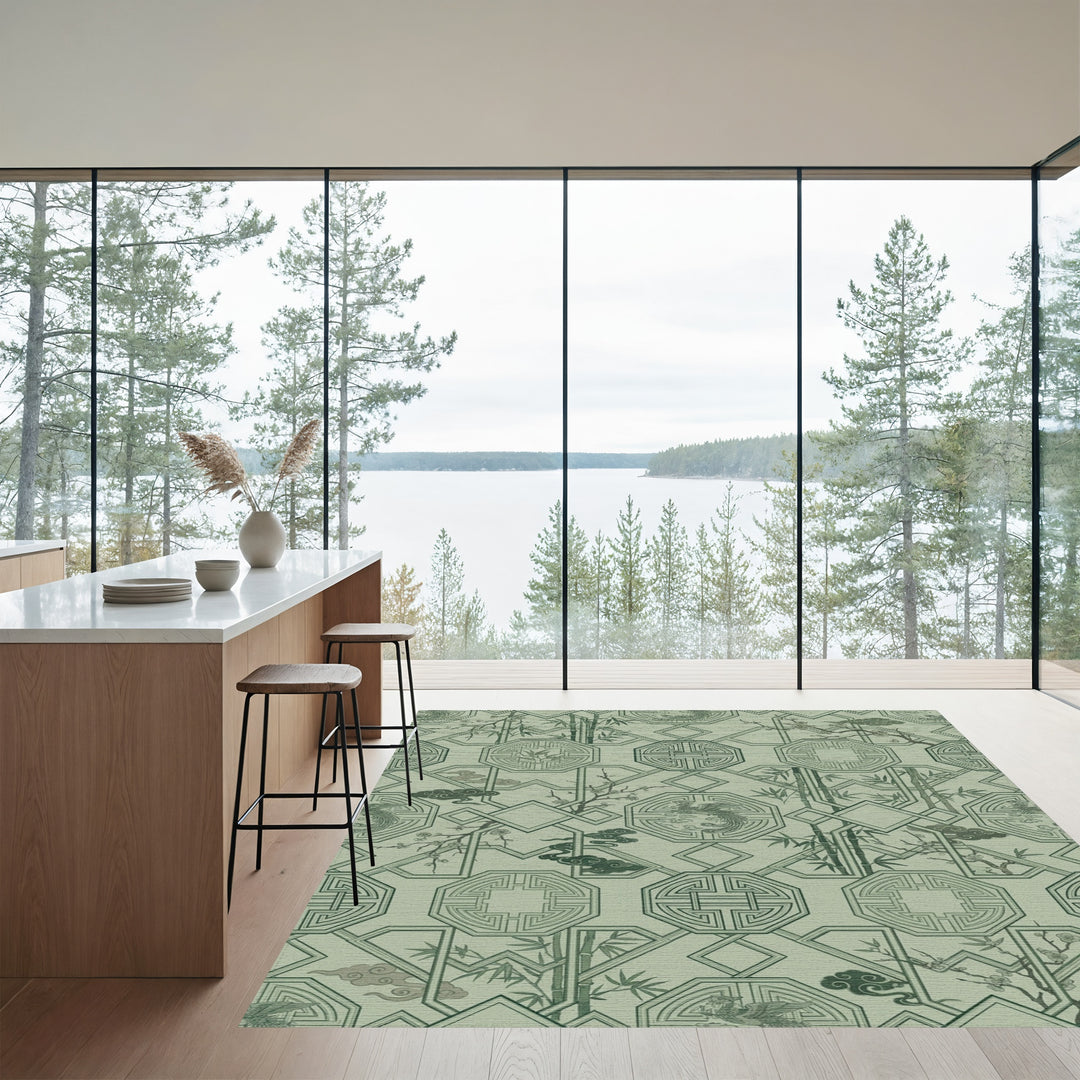 Sage Green Pagoda Phoenix Bamboo Harmony Rug