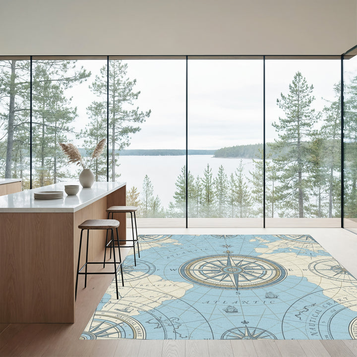 Nautical Compass Rose Atlantic Map Rug