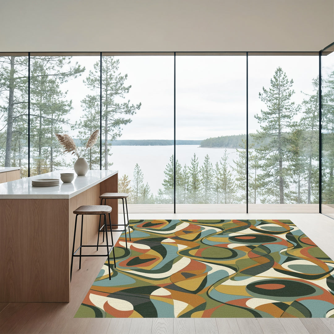 Retro Organic Swirl Abstract Rug