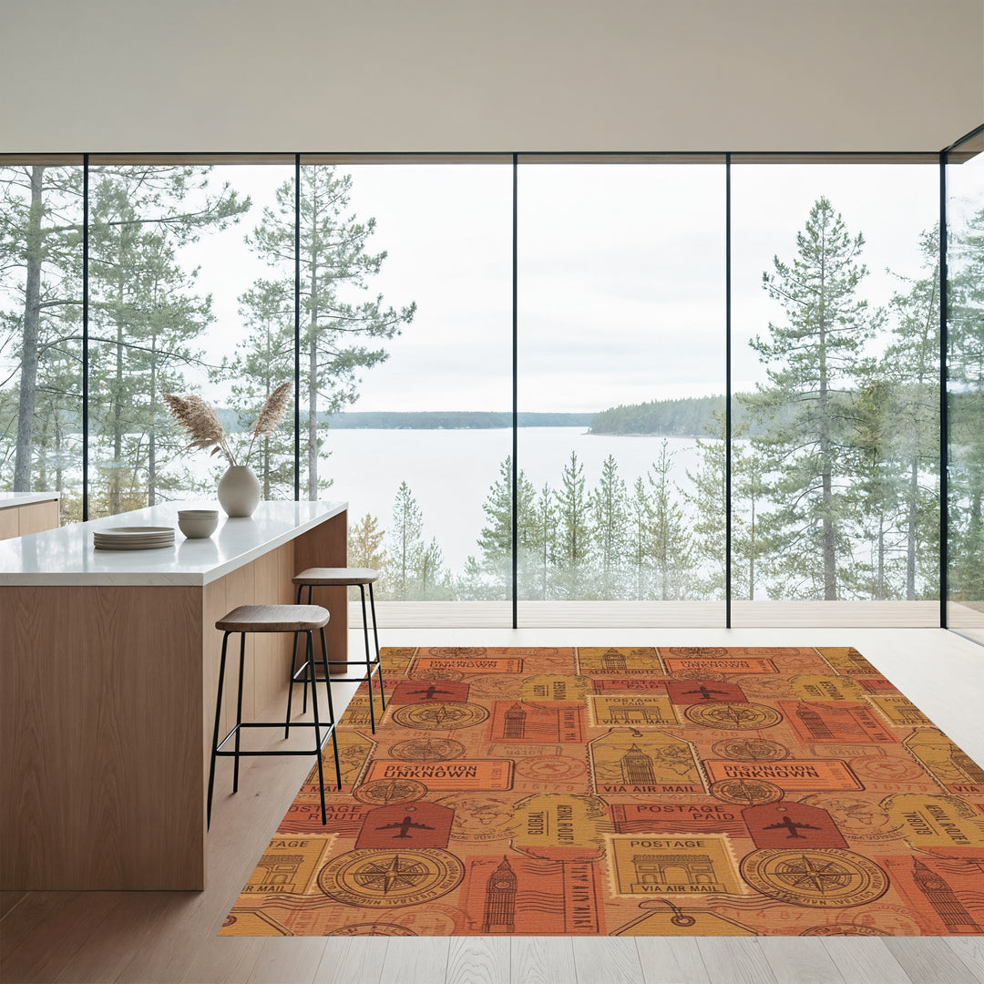 Vintage Travel Stamp Collage Rug