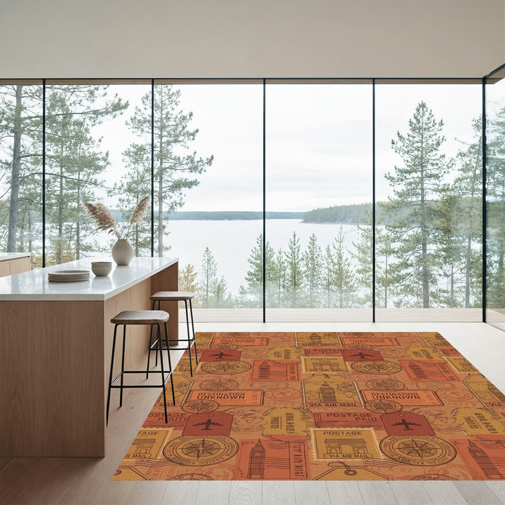 Vintage Travel Stamp Collage Rug