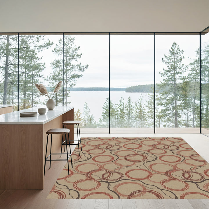 Warm Earth Tone Scribbled Circles Rug