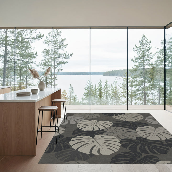 Monstera Leaf Slate Gray Tropical Rug