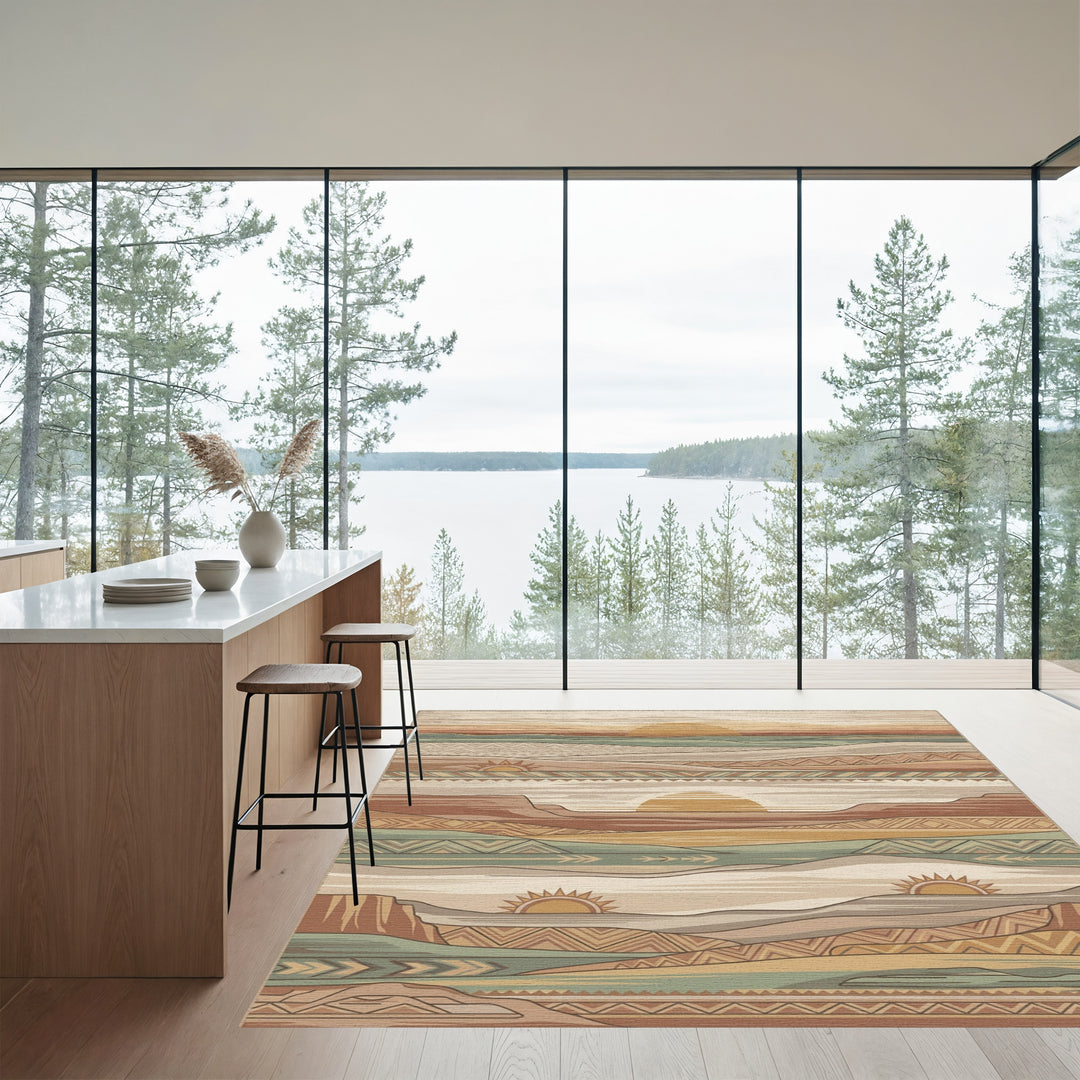 Desert Sunrise Tribal Landscape Rug