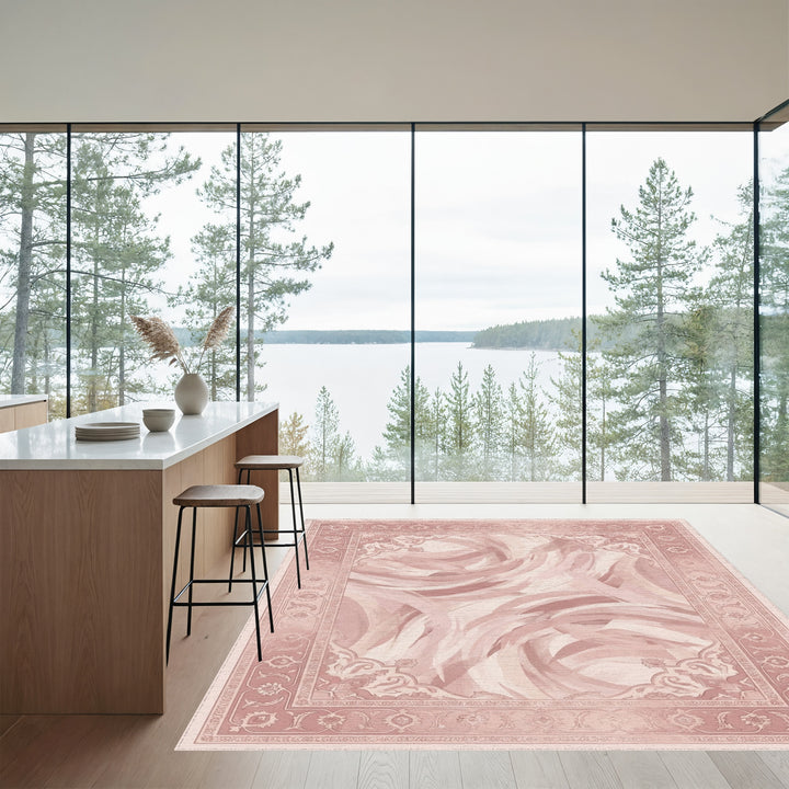 Rose Swirl Borders Abstract Rug