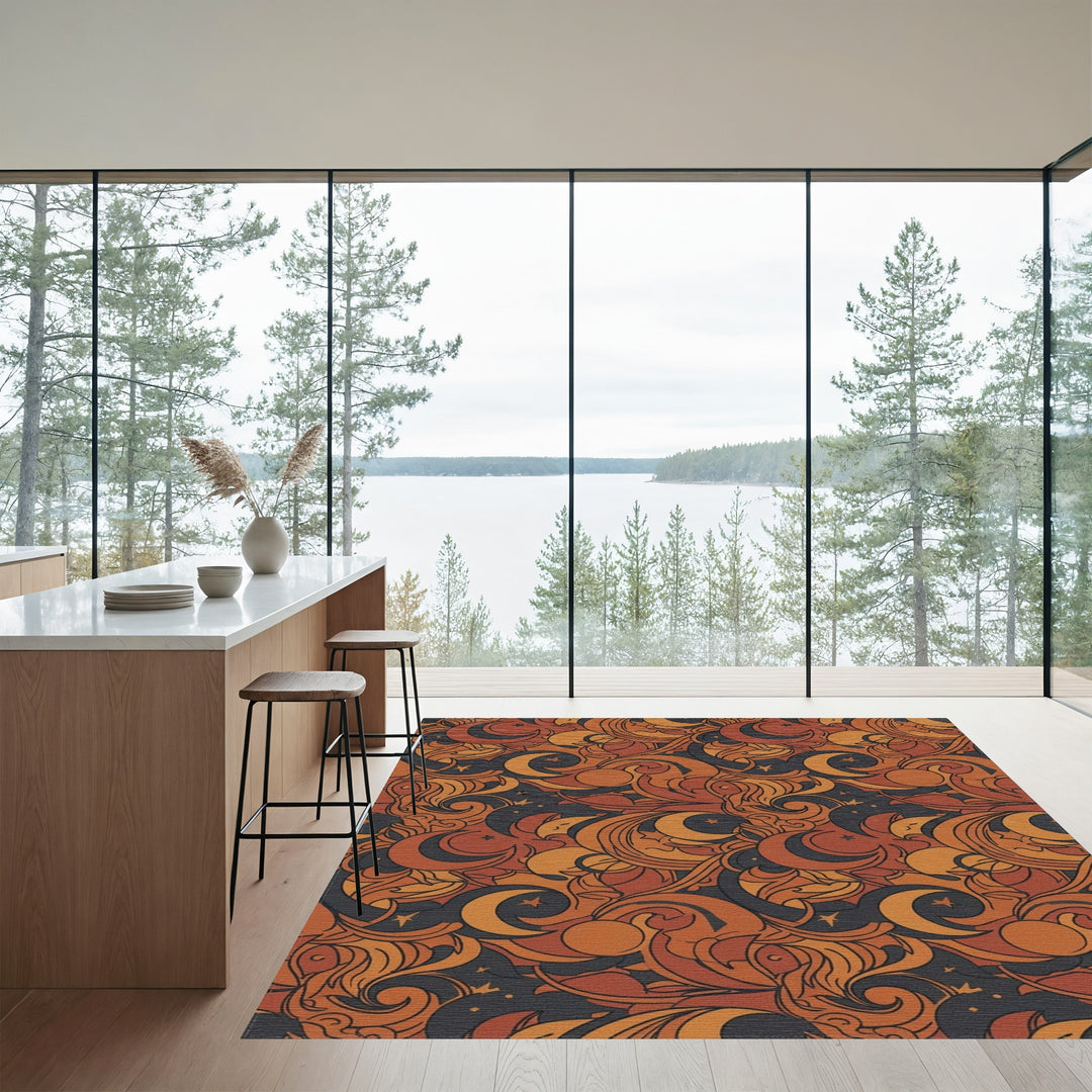 Celestial Crescent Moons Stars Swirls Rug