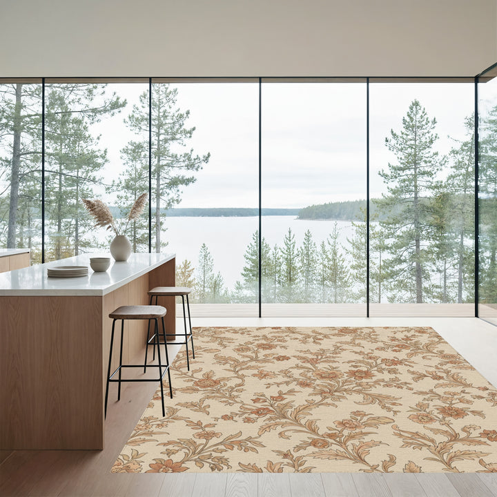 Rusty Orange Floral Vine Flourish Rug