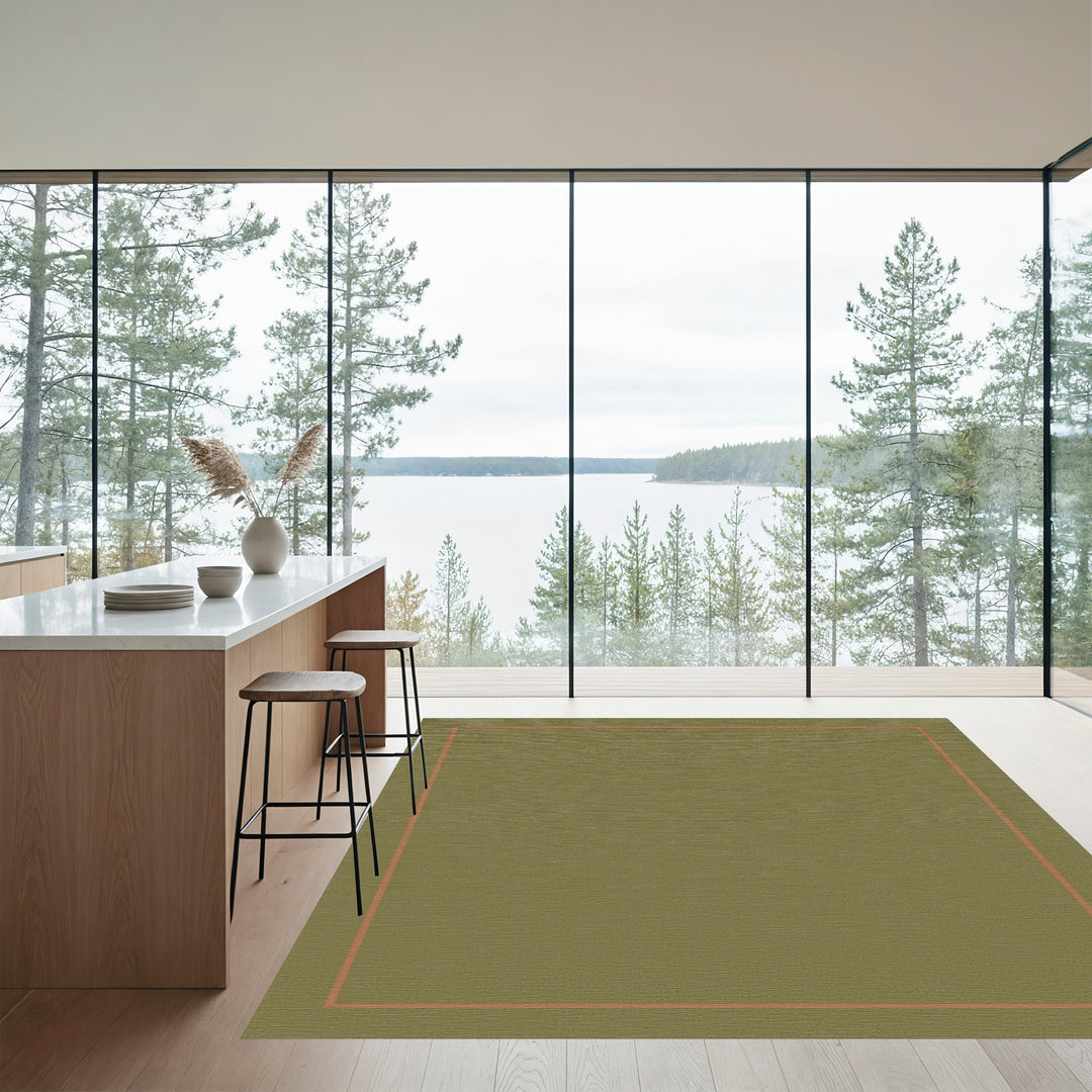 Olive Green Bordered Abstract Rug