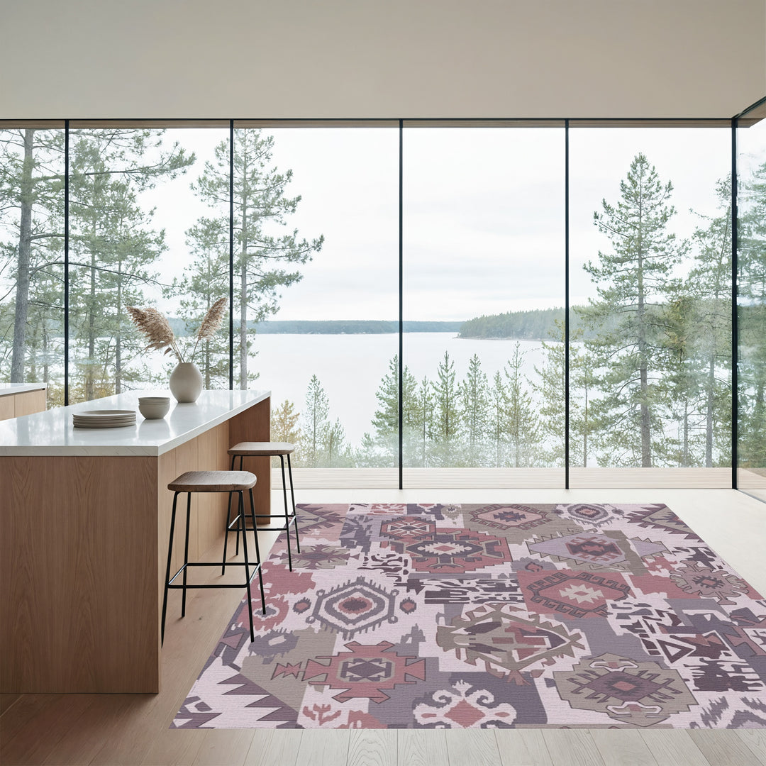 Tonal Geometric Patchwork Tribal Medallion Rug