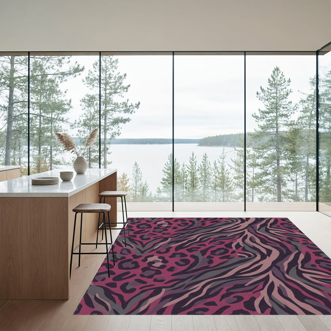 Crimson Leopard Zebra Blend Rug