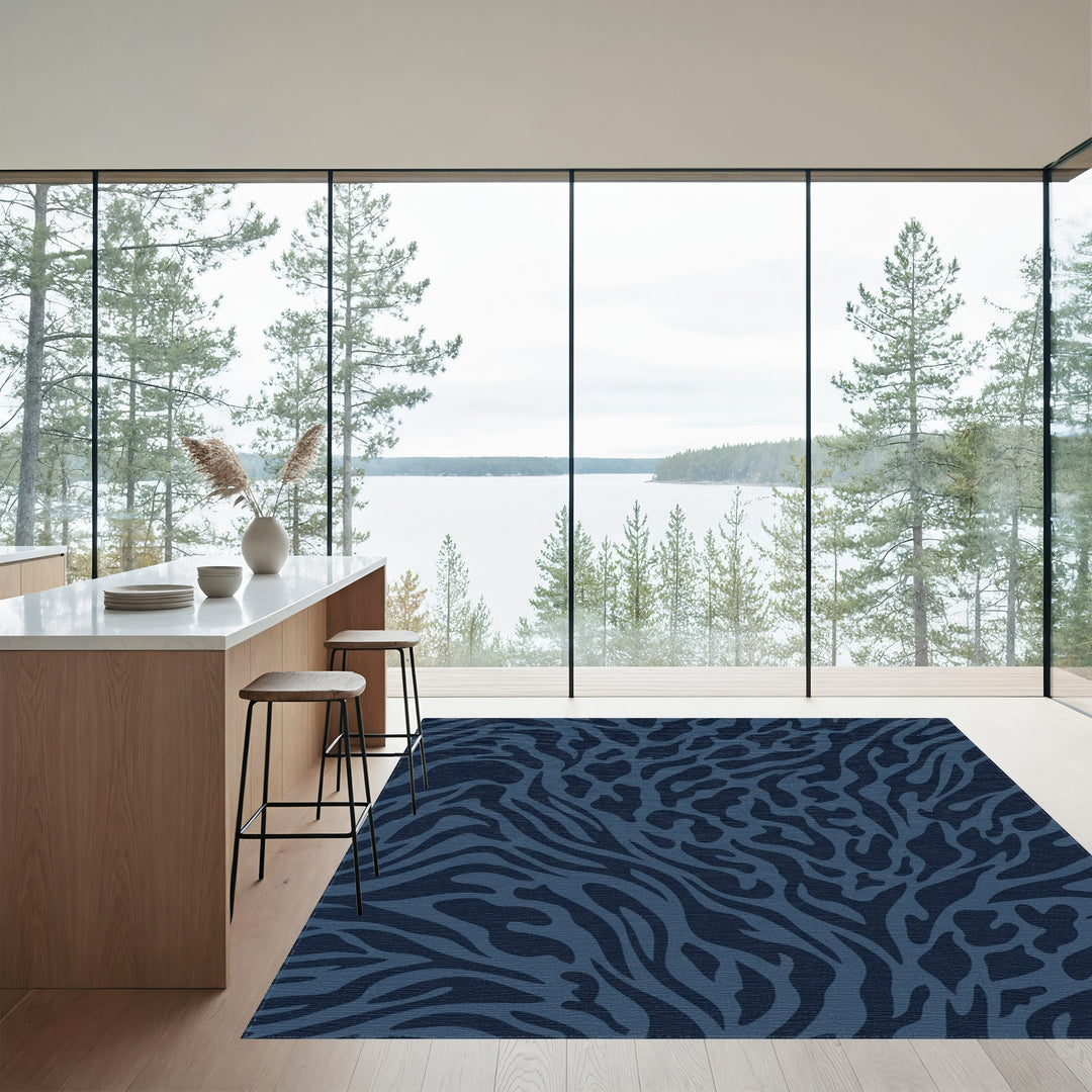 Deep Navy Wild Animal Imprint Rug
