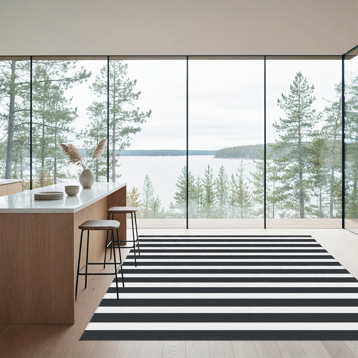 Classic Black White Horizontal Stripes Rug