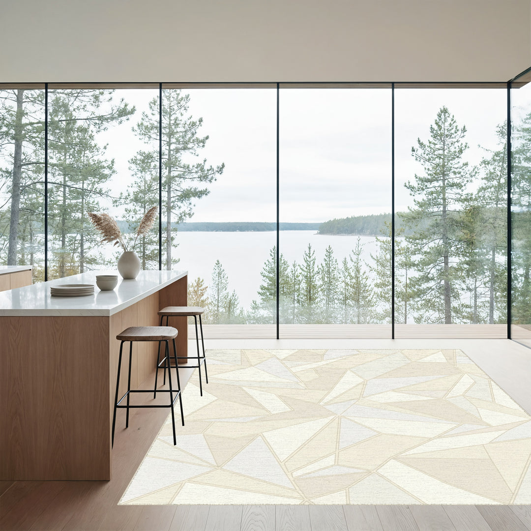 Cream Geometric Faceted Abstraction Rug