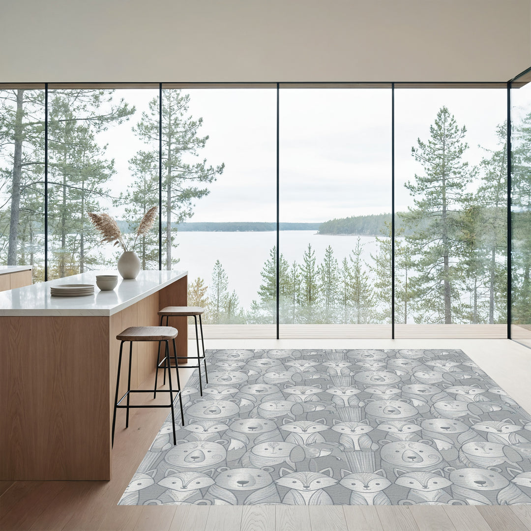 Woodland Friends Silvery Gray Animals Rug