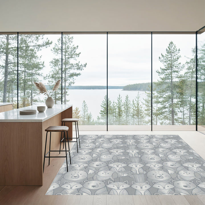 Woodland Friends Silvery Gray Animals Rug