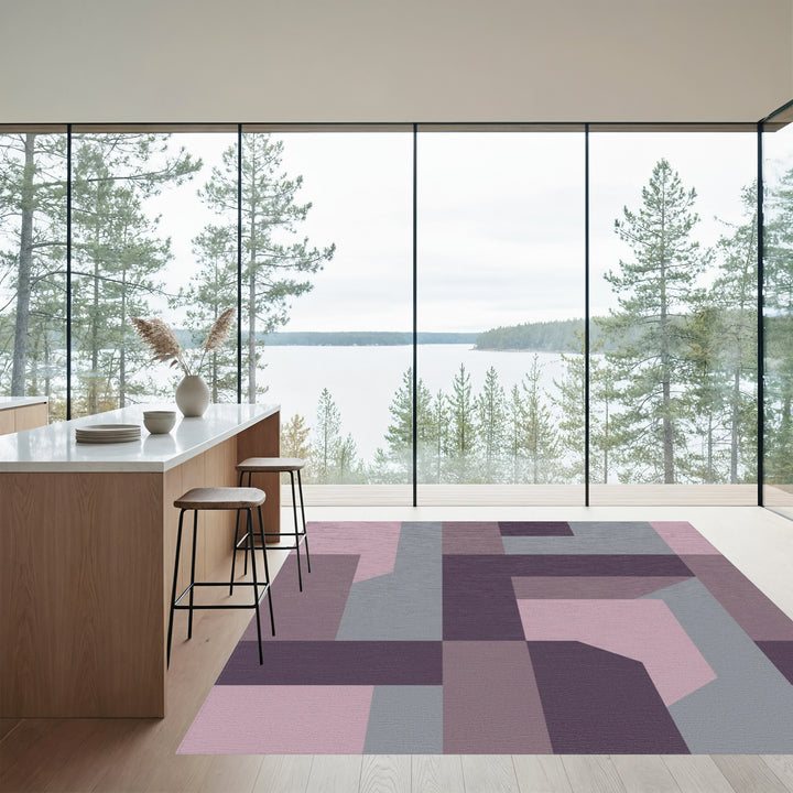 Pastel Purple Geometric Blocks Rug