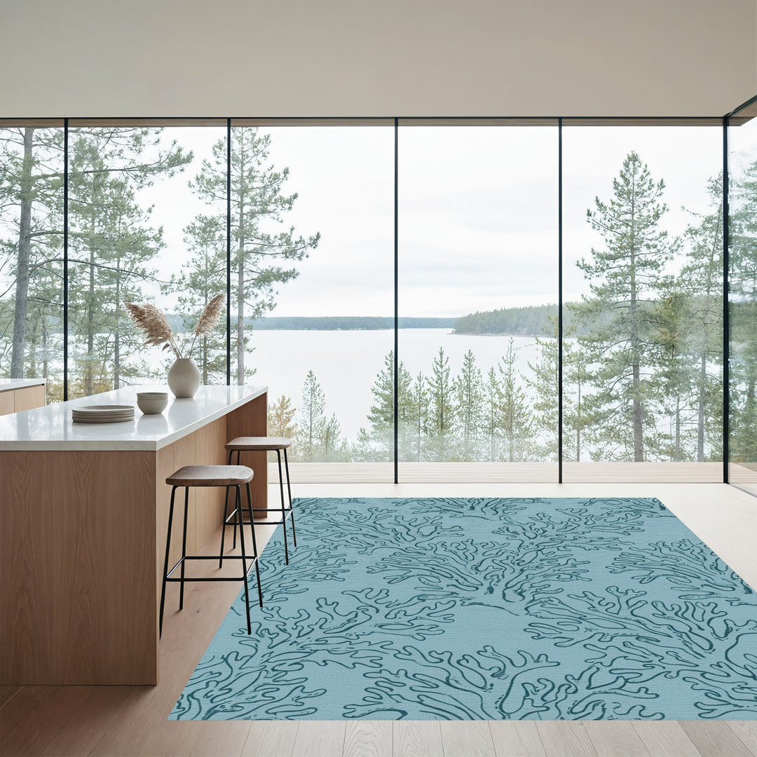 Teal Coral Branch Repeating Pattern Rug