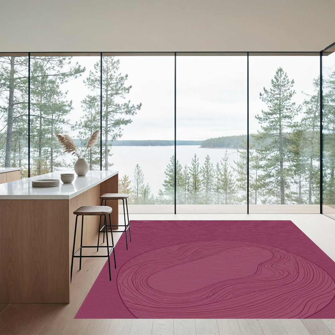 Crimson Abstract Wavy Line Enclosure Rug