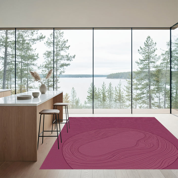 Crimson Abstract Wavy Line Enclosure Rug