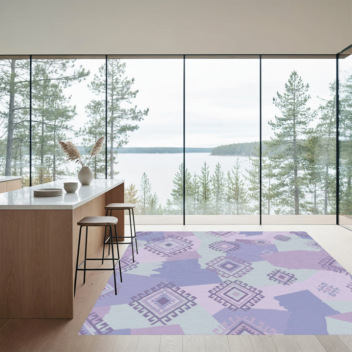 Lavender Diamond Medallion Patchwork Rug