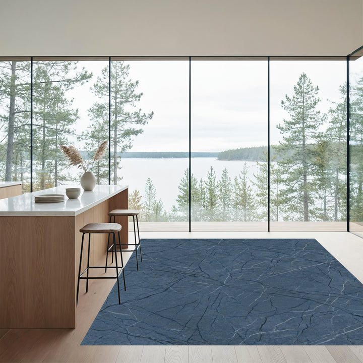 Deep Blue Marble Veined Texture Rug