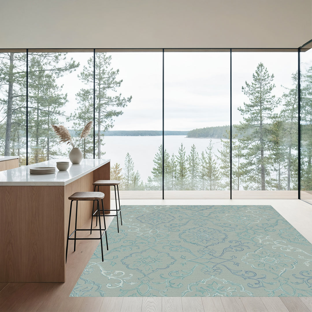 Aqua Gray Baroque Medallion Rug
