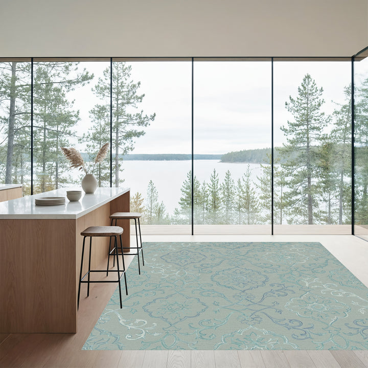 Aqua Gray Baroque Medallion Rug