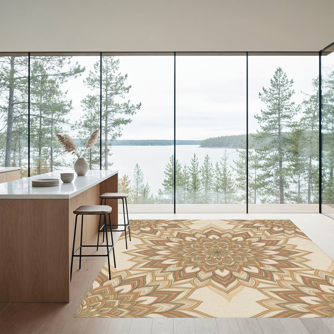 Earthy Tone Floral Mandala Medallion Rug