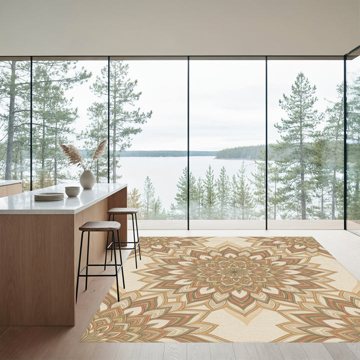 Earthy Tone Floral Mandala Medallion Rug