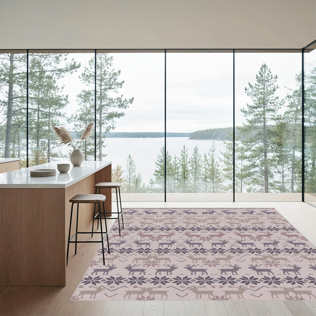 Winter Deer Snowflake Knit Texture Rug