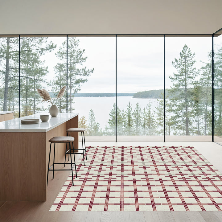 Rich Burgundy Graduated Grid Crosses Rug