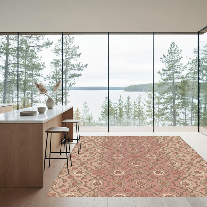 Rose Gold Floral Lattice Medallion Rug