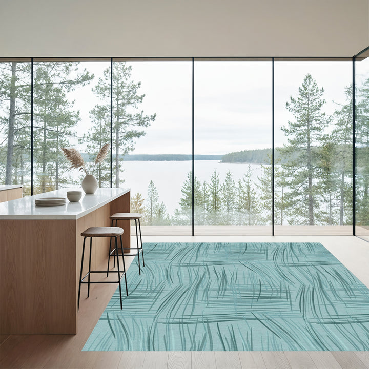 Aqua Teal Abstract Brushstroke Overlay Rug