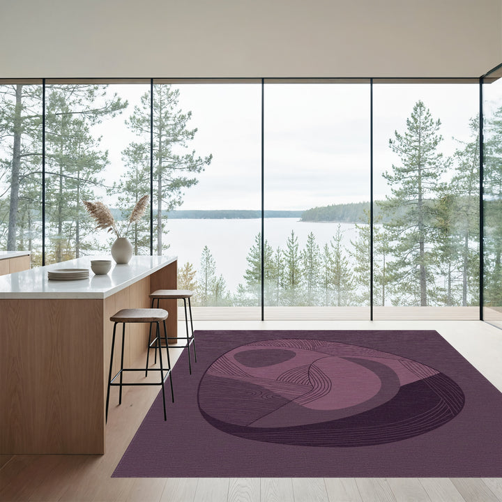 Deep Plum Abstract Organic Lines Rug
