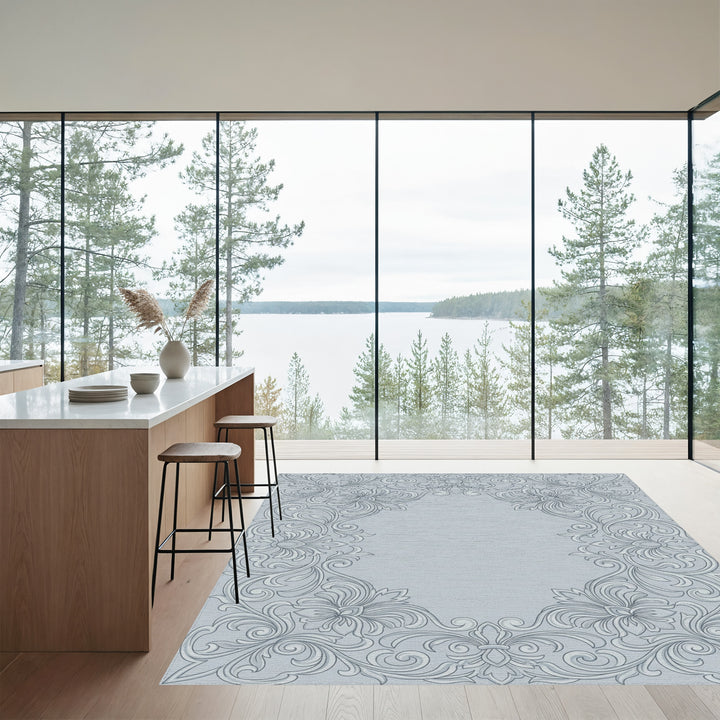 Classic Gray Floral Scrollwork Accent Rug