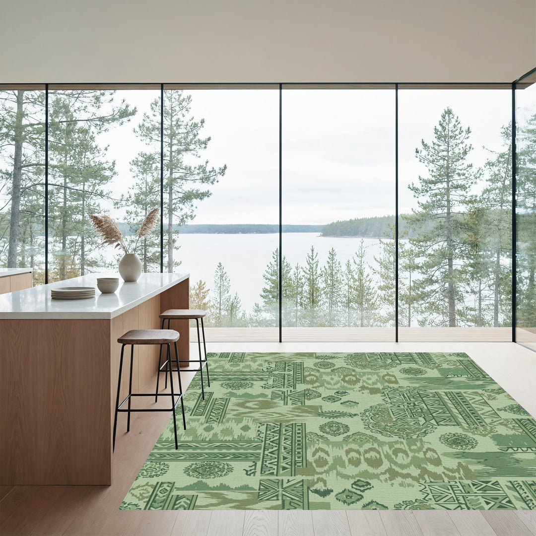 Green Patchwork Medallion Ikat Rug