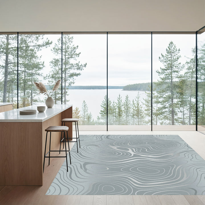Modern Silver Wavy Line Contour Rug