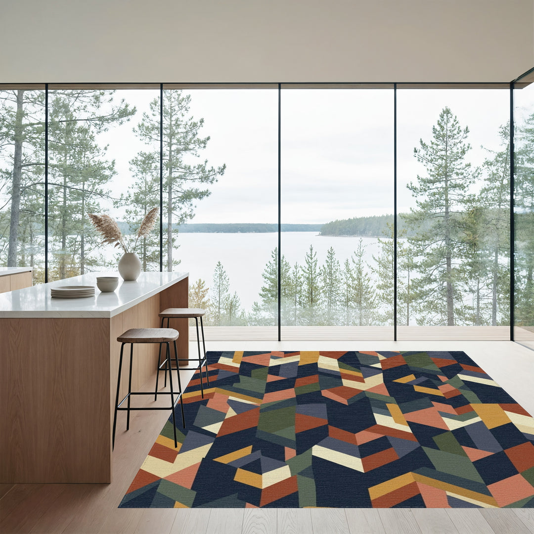 Earthy Geometric Fragment Collage Rug