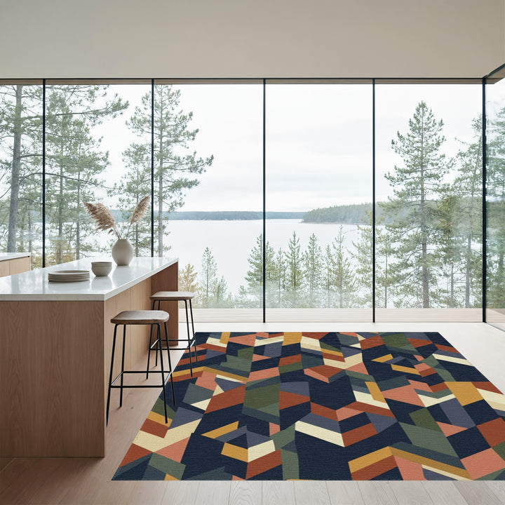 Earthy Geometric Fragment Collage Rug