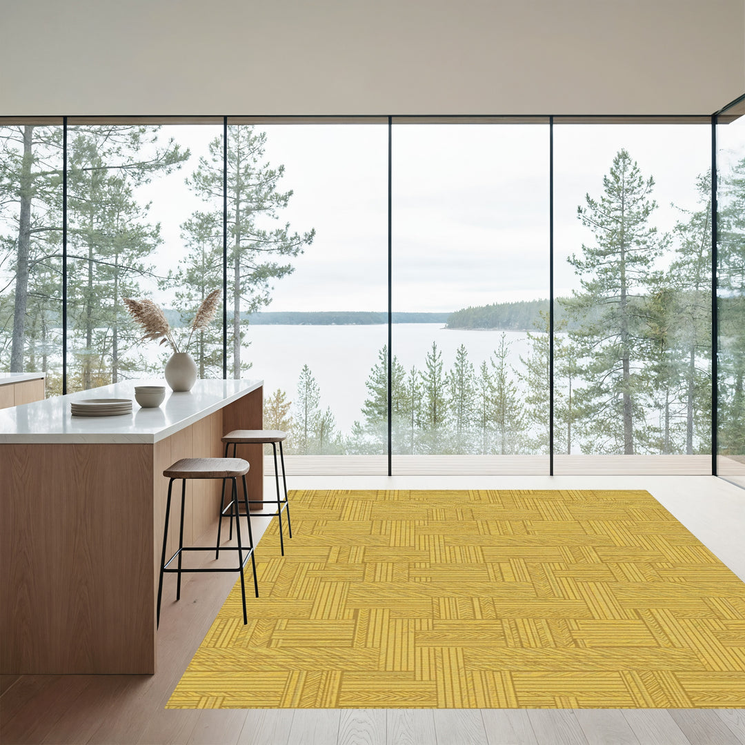 Golden Yellow Woven Basketweave Texture Rug