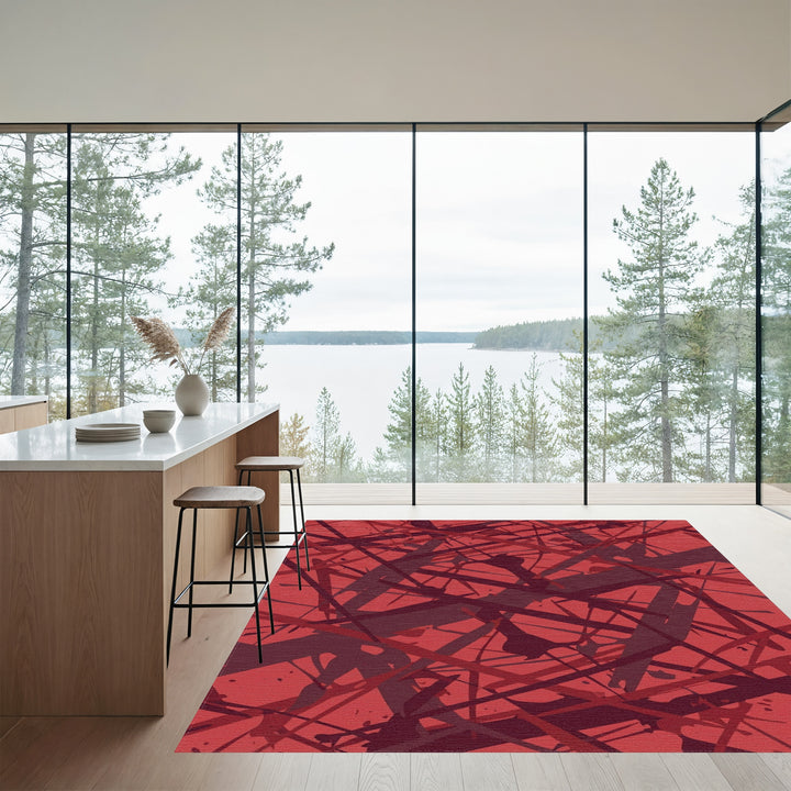 Crimson Scribble Abstract Splash Rug